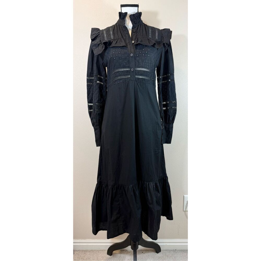 NWT Skingraft Modern Goth Dark Cottagecore Tiered Frill Long Sleeve Smock Dress